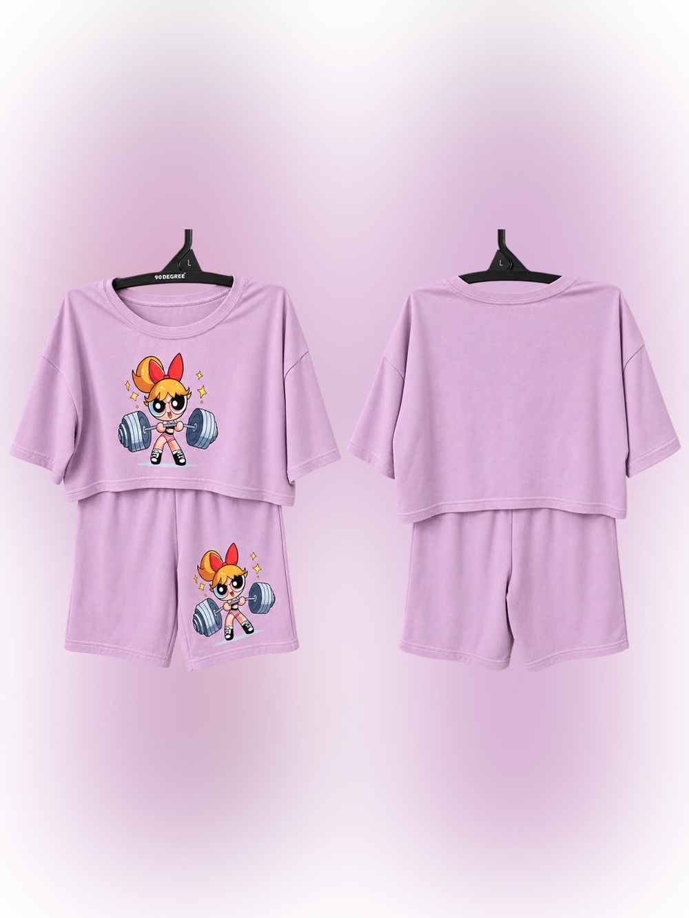 Girls Lavender Powerpuff Pajama Set with Bubbles Graphic